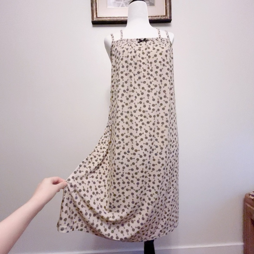 Brown Floral Print Cotton Nightgown | Lightweight Sleeveless Lounge Dress